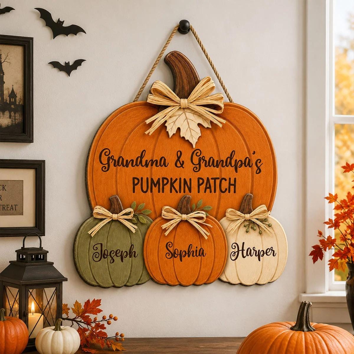 Personalized Grandma Grandpa's Pumpkin Patch Door Hanger, Fall Season Decor, Fall Pumpkin Patch Sign Grandma Thanksgiving Decor