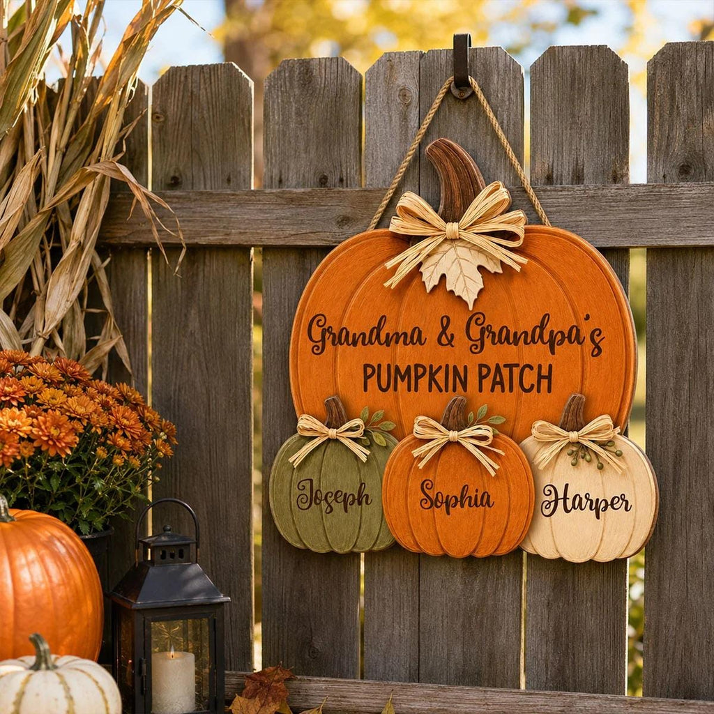 Personalized Grandma Grandpa's Pumpkin Patch Door Hanger, Fall Season Decor, Fall Pumpkin Patch Sign Grandma Thanksgiving Decor