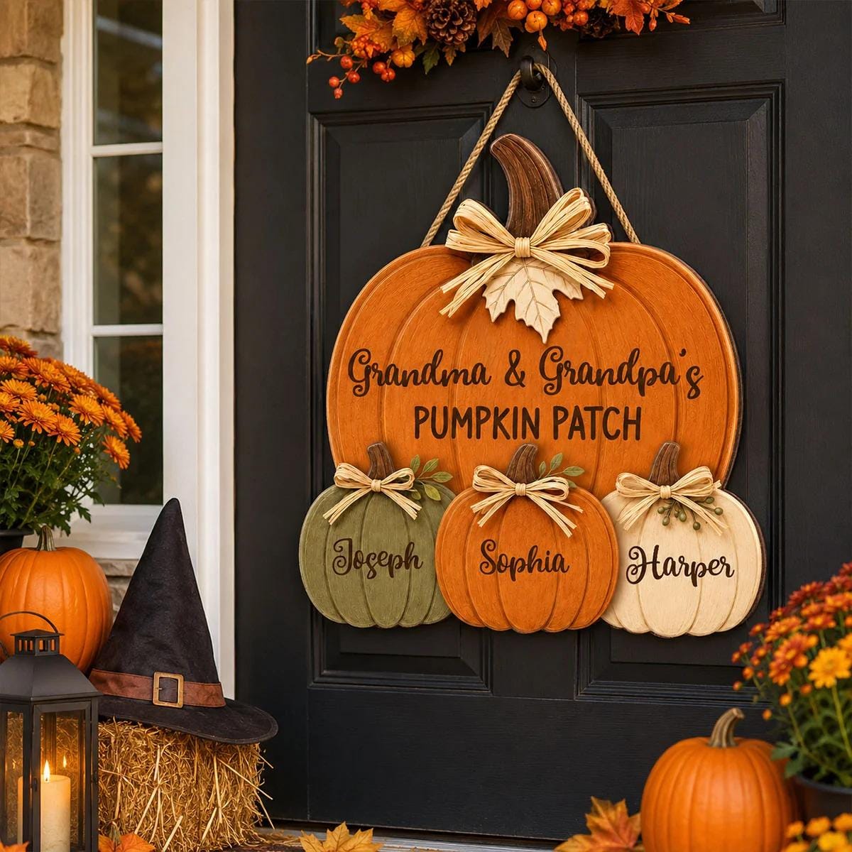 Personalized Grandma Grandpa's Pumpkin Patch Door Hanger, Fall Season Decor, Fall Pumpkin Patch Sign Grandma Thanksgiving Decor
