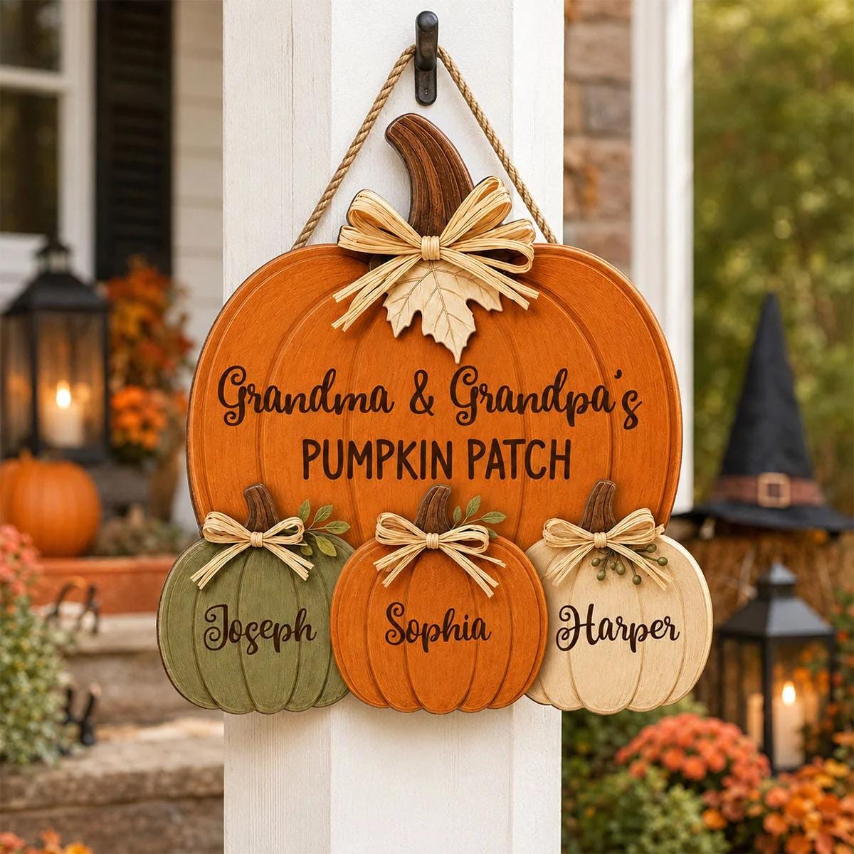 Personalized Grandma Grandpa's Pumpkin Patch Door Hanger, Fall Season Decor, Fall Pumpkin Patch Sign Grandma Thanksgiving Decor