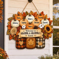 Personalized Cozy Warm Fall Season Mason Jars Pumpkins Welcome To Grandma Grandpa House Wood Sign, Fall Decoration For Grandparents