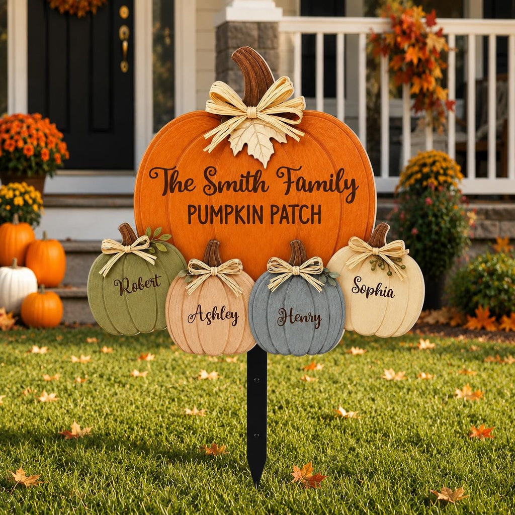 Grandma Grandpa Pumpkin Patch Custom Shape Garden Metal Sign, Personalized Fall Yard Sign, Autumn Porch Decor