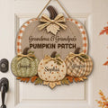 Personalized Grandma & Grandpa's Pumpkin Patch Polka Dot Leopard Plaid Pattern Door Hanger, Fall Season Decor For Grandparents