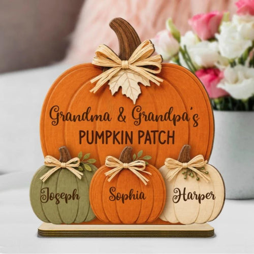 Personalized Grandma & Grandpa's Pumpkin 2-Layered Wooden Plaque, Fall Season Decor For Grandparents