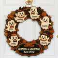 Personalized Halloween Wreath Grandma Grandpa's Boo Crew Wood Sign, Halloween Decoration For Grandparents