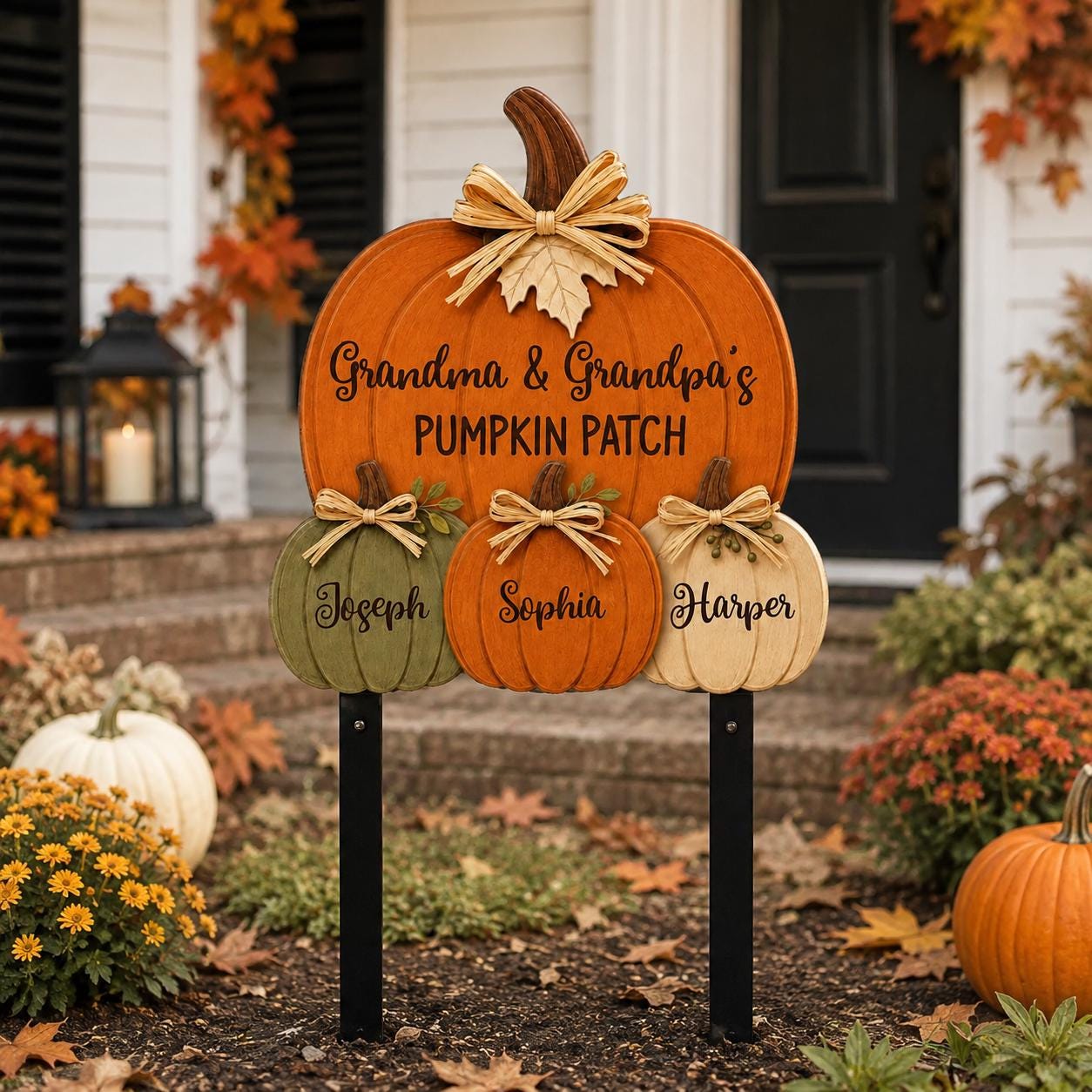Grandma Grandpa Pumpkin Patch Custom Shape Garden Metal Sign, Personalized Fall Yard Sign, Autumn Porch Decor