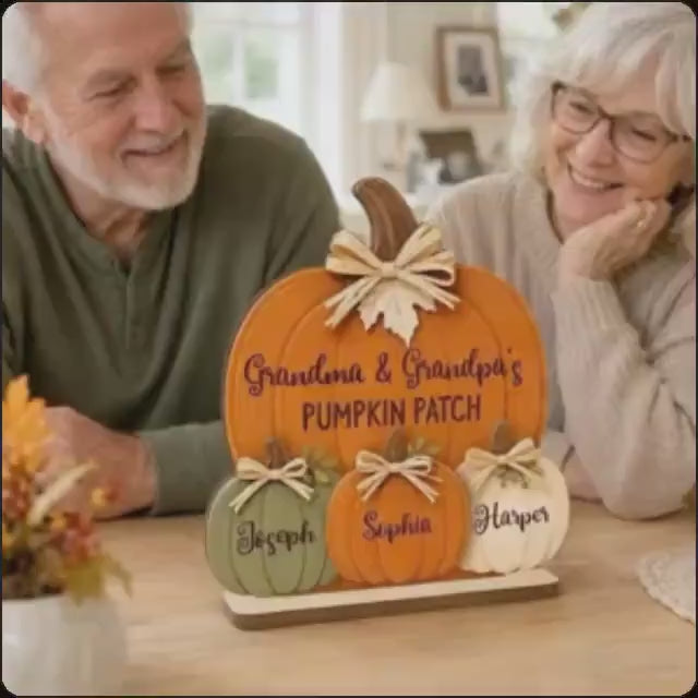 Personalized Grandma & Grandpa's Pumpkin 2-Layered Wooden Plaque, Fall Season Decor For Grandparents
