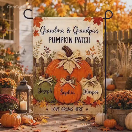 Personalized Fall Garden Flag, Grandma Grandpa Pumpkin Patch Sign, Custom Family Names, Autumn Porch Decor