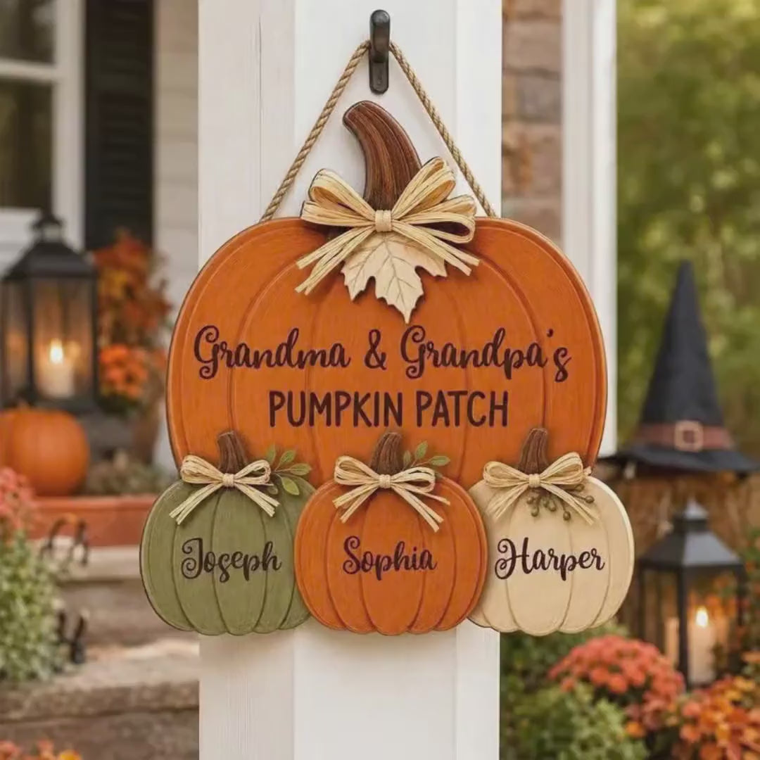 Personalized Grandma Grandpa's Pumpkin Patch Door Hanger, Fall Season Decor, Fall Pumpkin Patch Sign Grandma Thanksgiving Decor